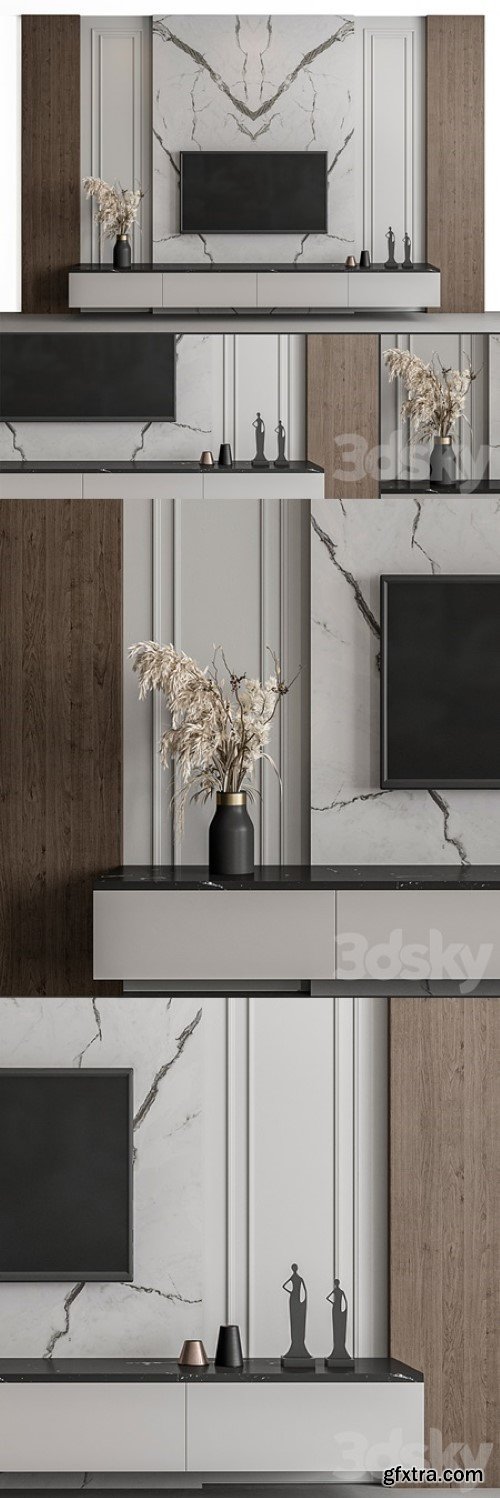 TV Wall Stone and Wood – Set 57