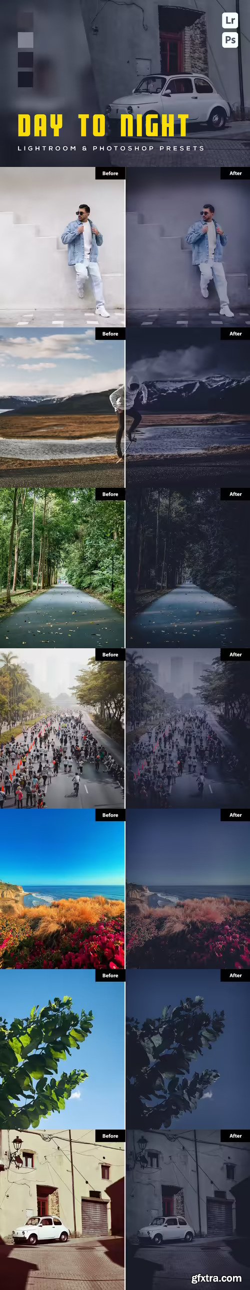 6 Day to Night Lightroom and Photoshop presets