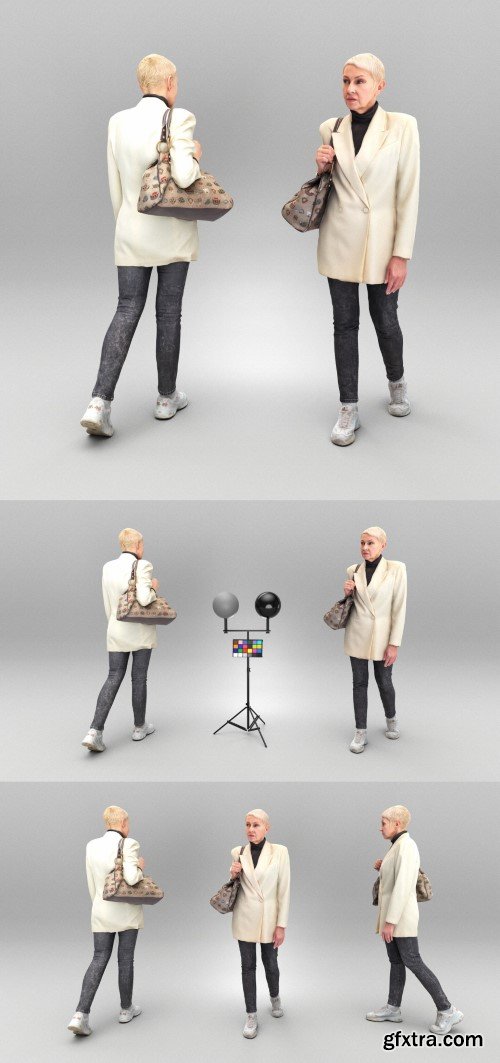 Walking woman with handbag 350 VR / AR / low-poly 3d model