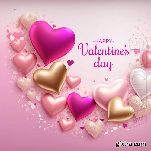 PSD valentine's day with heart 3d background social media template design