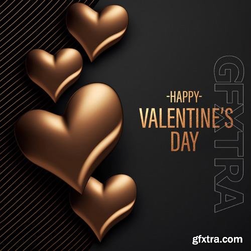 PSD gold black valentine's day with heart background social media template