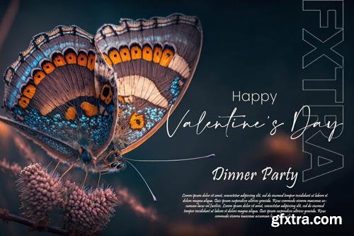 PSD happy valentine's day greeting card design with a beautiful butterfly background vol 4