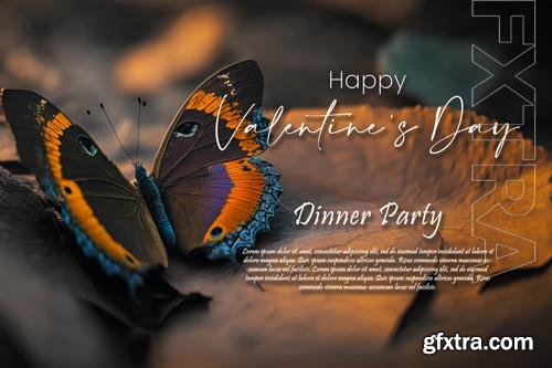 PSD happy valentine's day greeting card design with a beautiful butterfly background vol 3