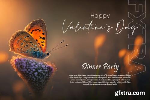 PSD happy valentine's day greeting card design with a beautiful butterfly background vol 1