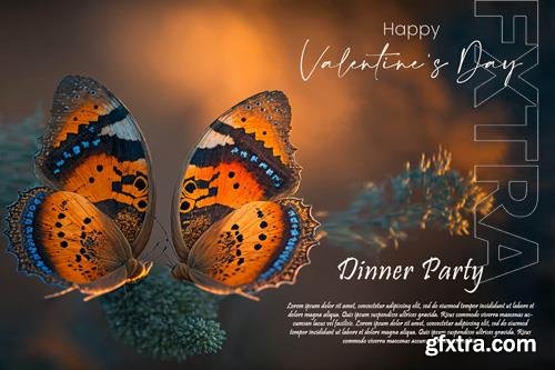 PSD happy valentine's day greeting card design with a beautiful butterfly background vol 2