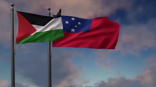 Videohive - Samoa Flag Waving Along With The Palestine Flag - 2K - 43407555 - 43407555