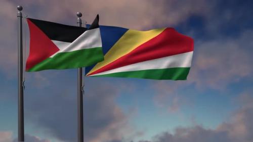 Videohive - Seychelles Flag Waving Along With The Palestine Flag - 4K - 43407579 - 43407579