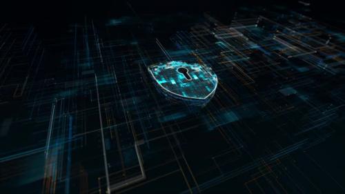 Videohive - Blue particle Cloud logo network security concept with grid line digital futuristic technology - 43412100 - 43412100