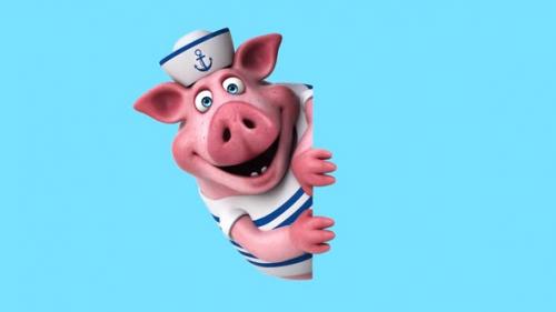 Videohive - Fun 3D cartoon sailor pig with a sign (with alpha channel) - 43423210 - 43423210