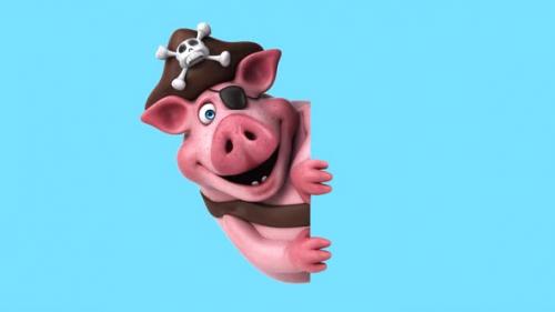 Videohive - Fun 3D cartoon pirate pig with a sign (with alpha channel) - 43423217 - 43423217