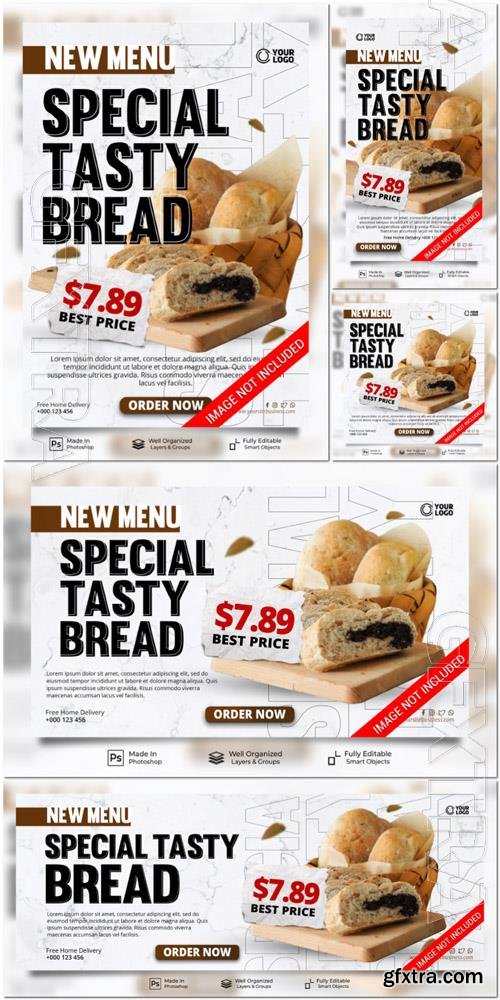 PSD new menu special tasty bread promotion social media post website banner template