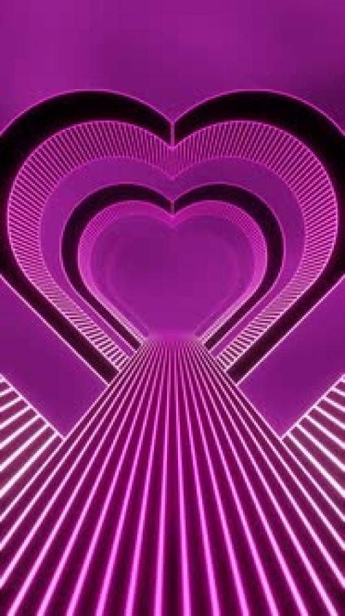 Videohive - Vertical video pink and white neon glow heart tunnel and road loop animation - 43396136 - 43396136