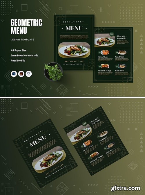 Geometric Restaurant Menu N9NZWBQ