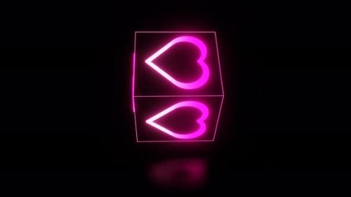 Videohive - Rotating Cube with Pink and White Neon Glowing Hearts Loop Animation - 43414808 - 43414808
