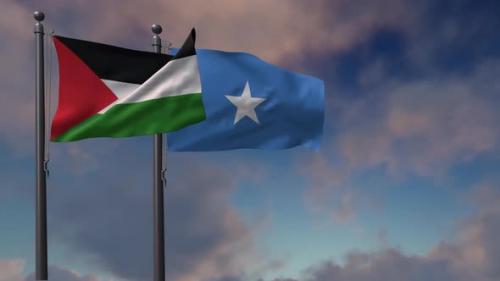 Videohive - Somalia Flag Waving Along With The Palestine Flag - 4K - 43407589 - 43407589