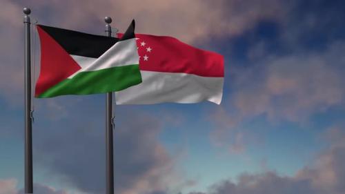 Videohive - Singapore Flag Waving Along With The Palestine Flag - 4K - 43407590 - 43407590