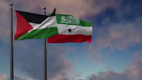 Videohive - Somaliland Flag Waving Along With The Palestine Flag - 4K - 43407591 - 43407591