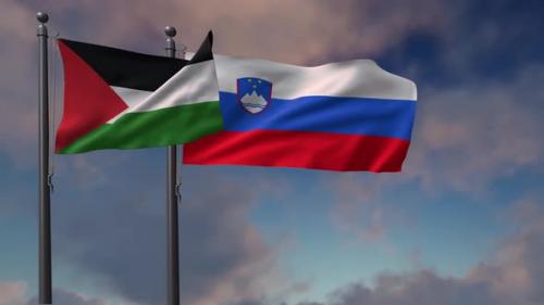 Videohive - Slovenia Flag Waving Along With The Palestine Flag - 4K - 43407593 - 43407593