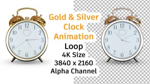 Videohive - Gold And Silver Alarm Clock Animation Traditional Clocks ALPHA LOOP - 43408361 - 43408361