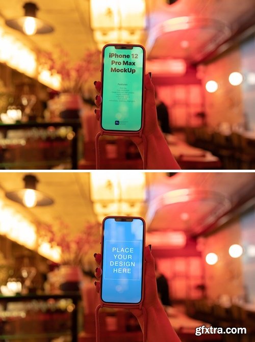 Mockup template: phone in the neon colors bar RFSBZ3F