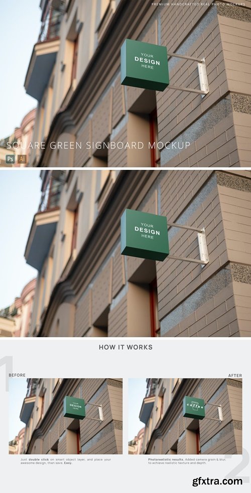 Square Green Signboard Street Logo Mockup P4REUKD