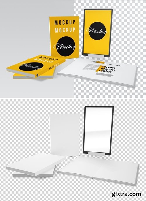 Books with a Tablet Mockup F5NRPA4