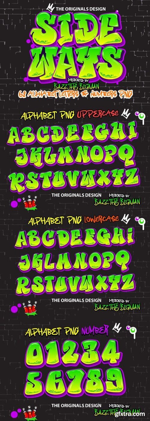 Sideways Alphabet Green Purple Color