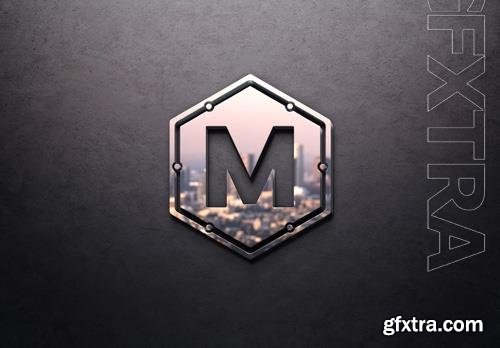 PSD metal logo with 3d effect reflection on dark concrete wall mockup vol 2