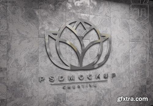 PSD logo on underground wall with 3d glowing metal effect mockup