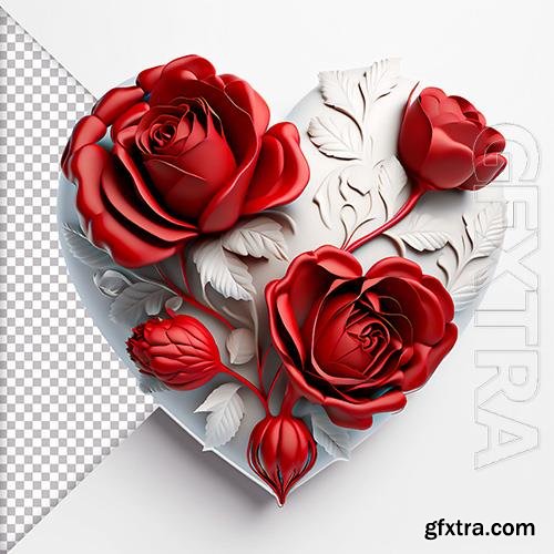 PSD 3d white heart with red roses women's day