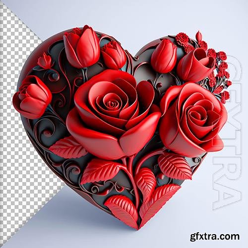 PSD valentine's day red floral 3d black heart