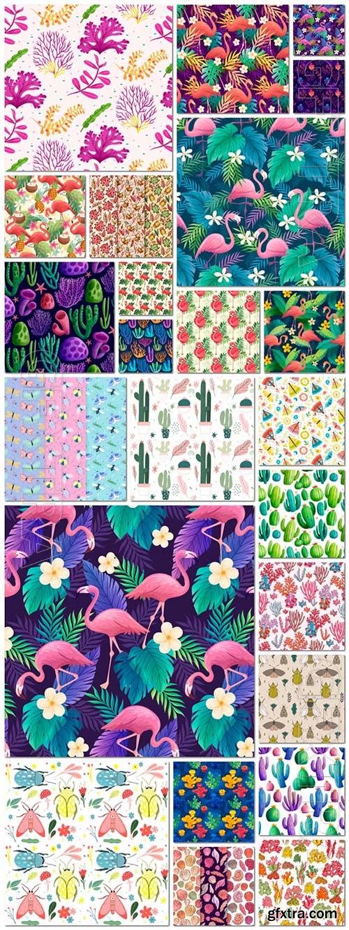 24 seamless textures with flowers, animals, insects, sea corals and various patterns