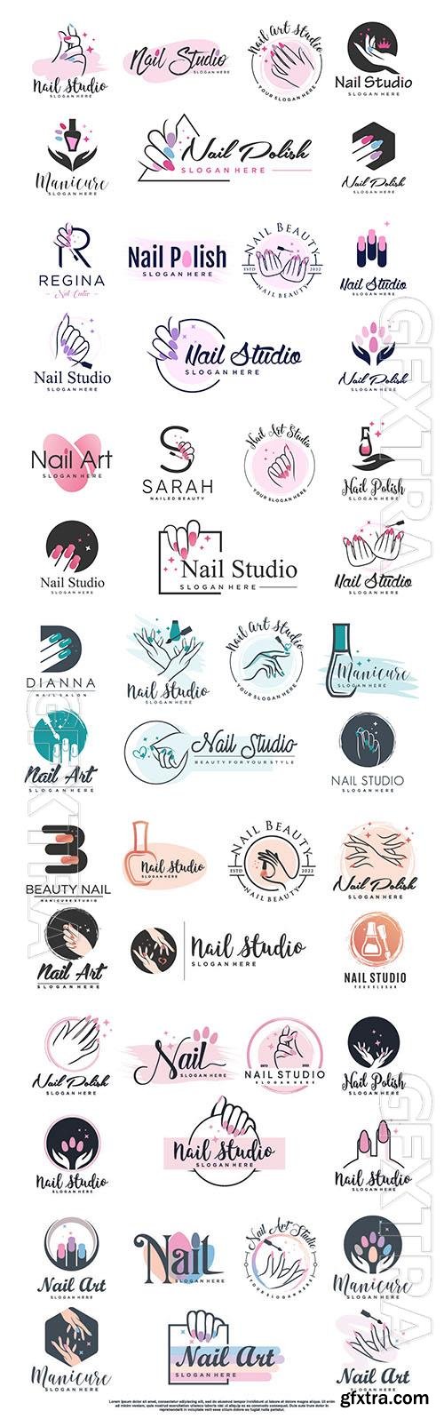 Vector nail salon icon logo design with creative unique style