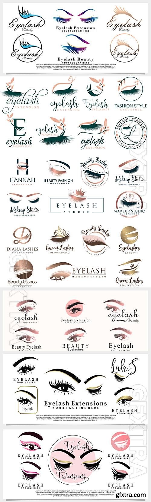 Vector set of eyelash logo design with beauty concept