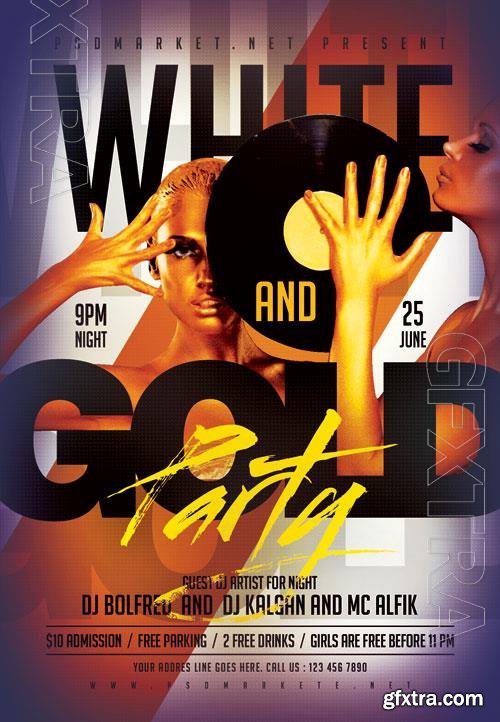 Psd flyer white and gold party design template