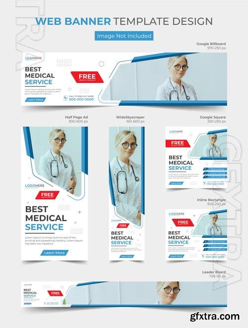 Vector medical web banner template design, professional medical care ad banner template