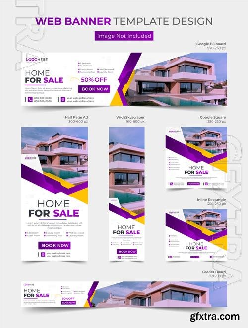 Vector real estate house for sale web banner and web ads template design bundle