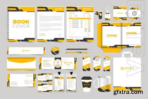 Business vector advertising id cards phone cases and email signature vectors with yellow and dark colors