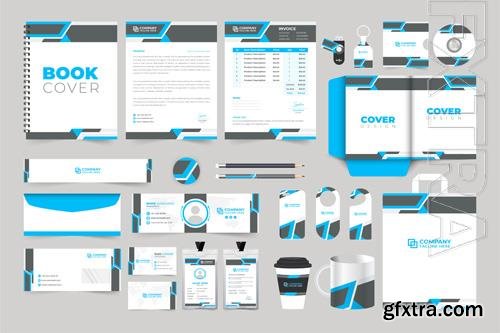 Vector brand identity template stationery, blue and dark colors modern business advertisement design collection