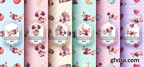 Vector seamless pattern cartoon character kids dogs