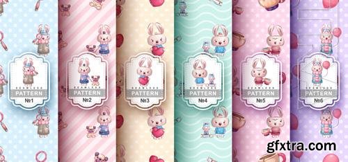 Vector seamless pattern cartoon character cute rabbit