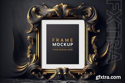 PSD sculpted black and gold frame in modern interior mockup