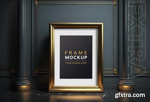 PSD vertical gold frame in modern interior mockup