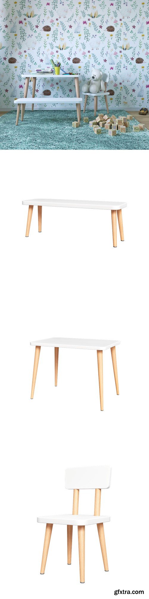 Children\'s table, chair and bench