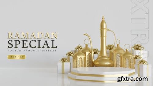 PSD premium luxury ramadan podium with gift box