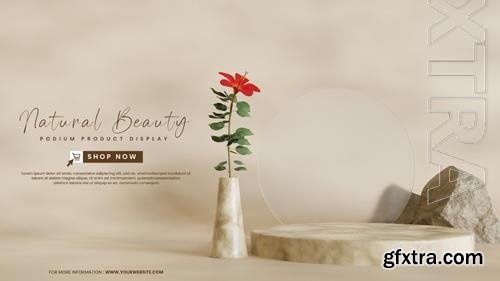 PSD natural brown abstract podium with flowers