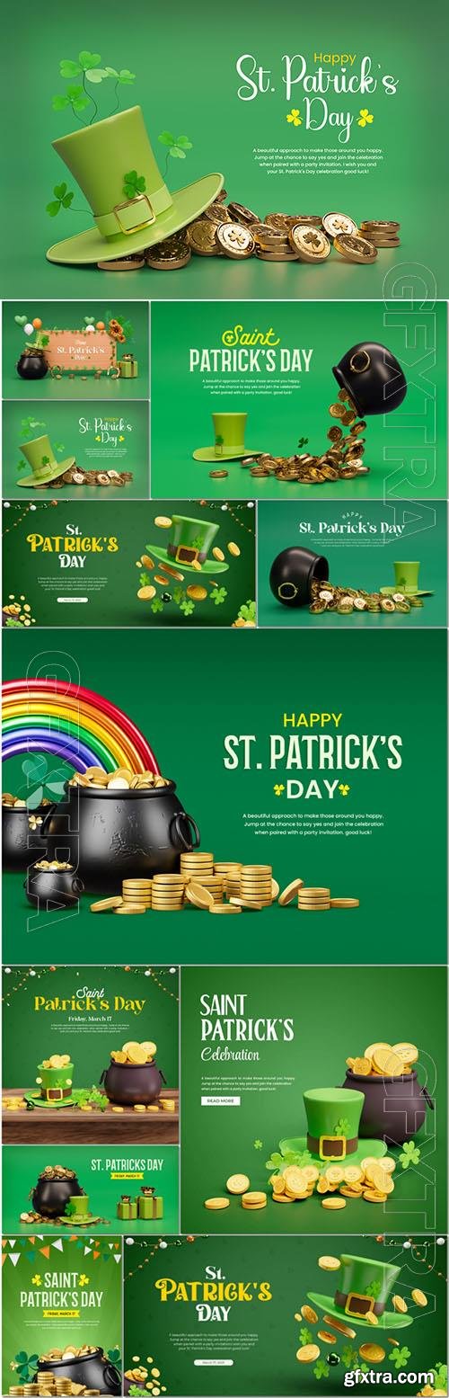 Saint patrick's day psd 3d social media banner design template