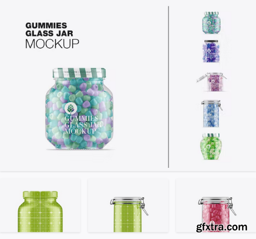 Set Glass Jar with Gummies Mockup