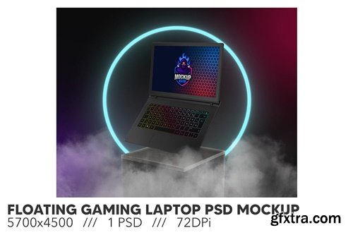 Floating Gaming Laptop PSD Mockup T6JN68Y