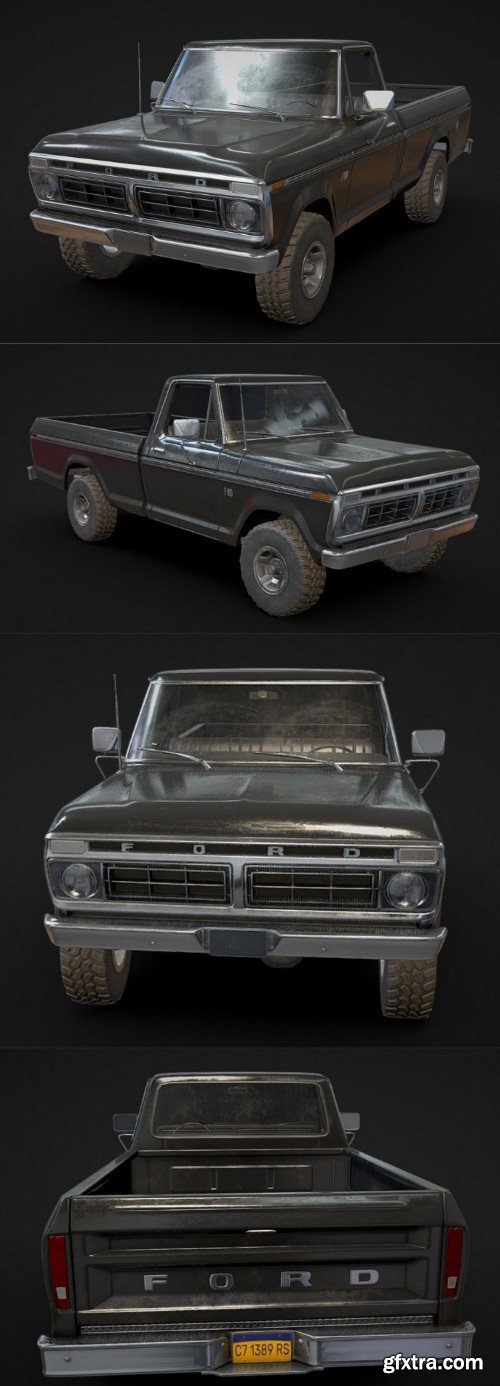 Ford F100 1976 New Black 3D Model